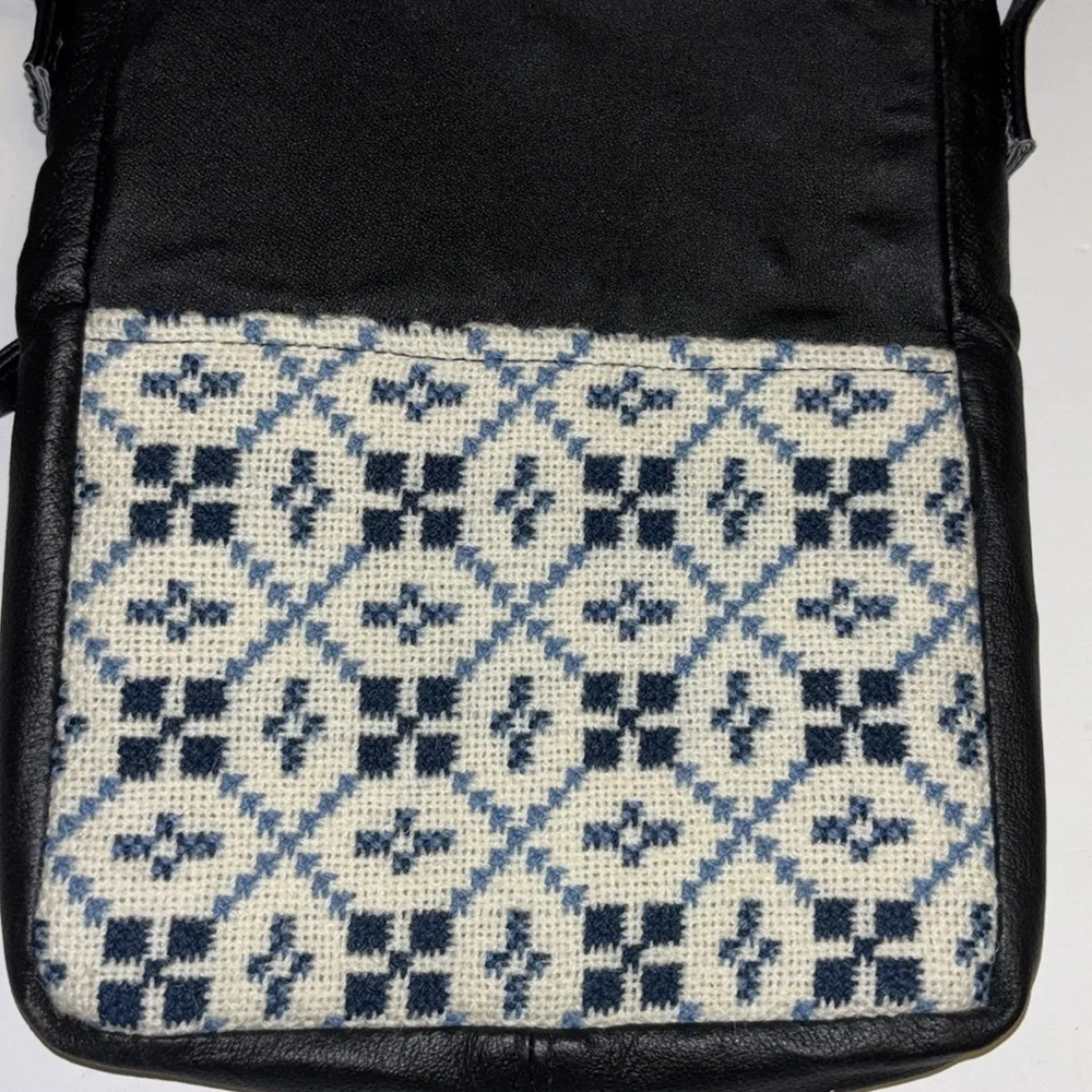 JONES AND GINGER RECYCLED AND RELOVED CROSSBODY BAG NAVY BLUE VEGAN LEATHER